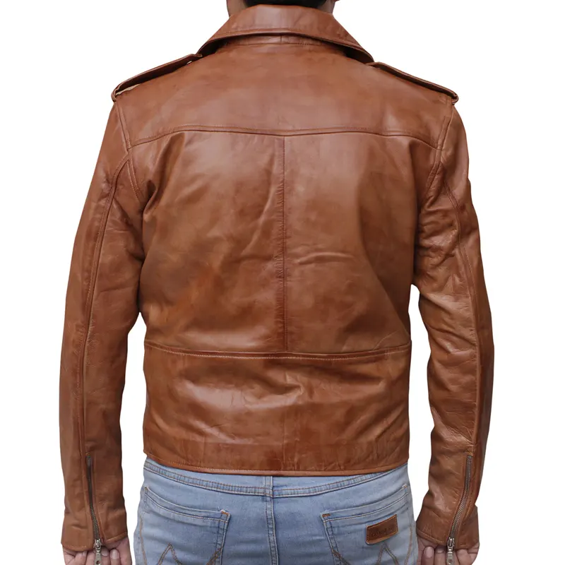 Infinity Men's Slim Fit Cross Zip Brando Leather Jacket - Image 8
