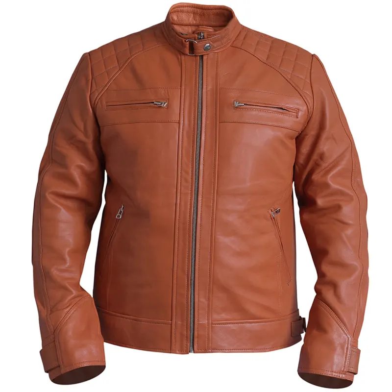 Vintage Brown Diamond Design Biker Leather Jacket