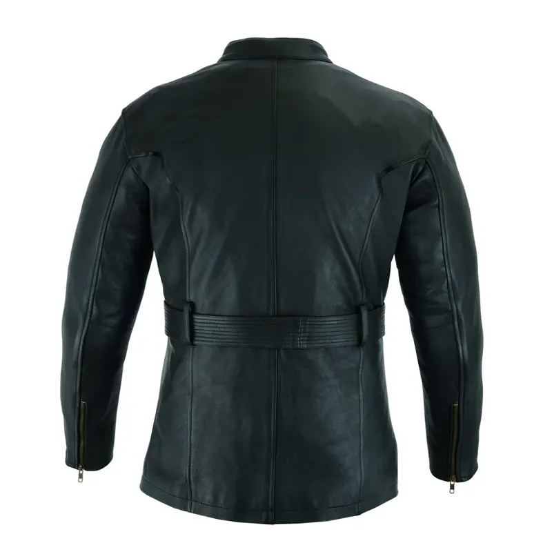 Vintage Retro Motorcycle Black Leather Overcoat - Image 2