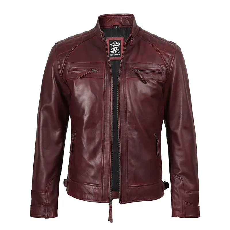 Vintage Effect Burgundy Leather Jacket - Image 2