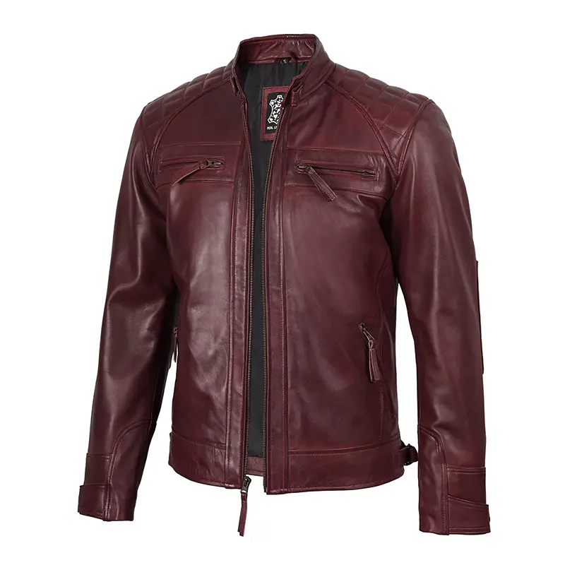Vintage Effect Burgundy Leather Jacket - Image 3