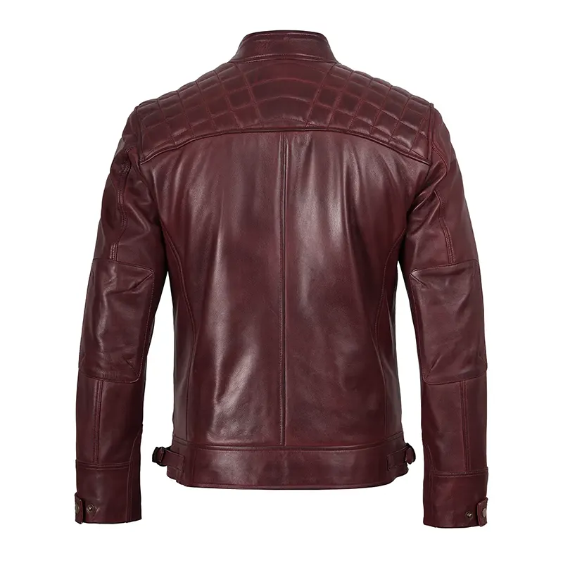 Vintage Effect Burgundy Leather Jacket - Image 4