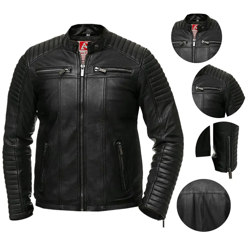 Men's Vintage Retro Faux Antique Spider Biker Leather Jacket - Image 6