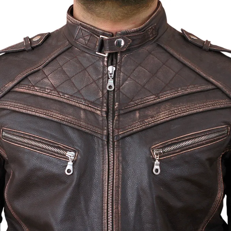 Men's Retro Biker Style Genuine Leather Jacket - Image 5