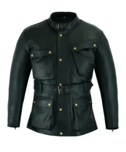 Vintage Retro Motorcycle Black Leather Overcoat