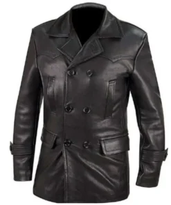 Vintage Style Black Leather Overcoat