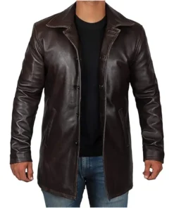 Vintage Style Brown Leather Overcoat
