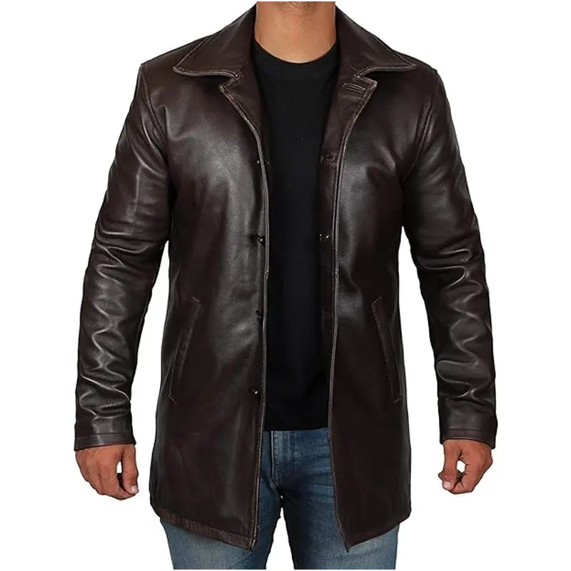 Vintage Style Brown Leather Overcoat