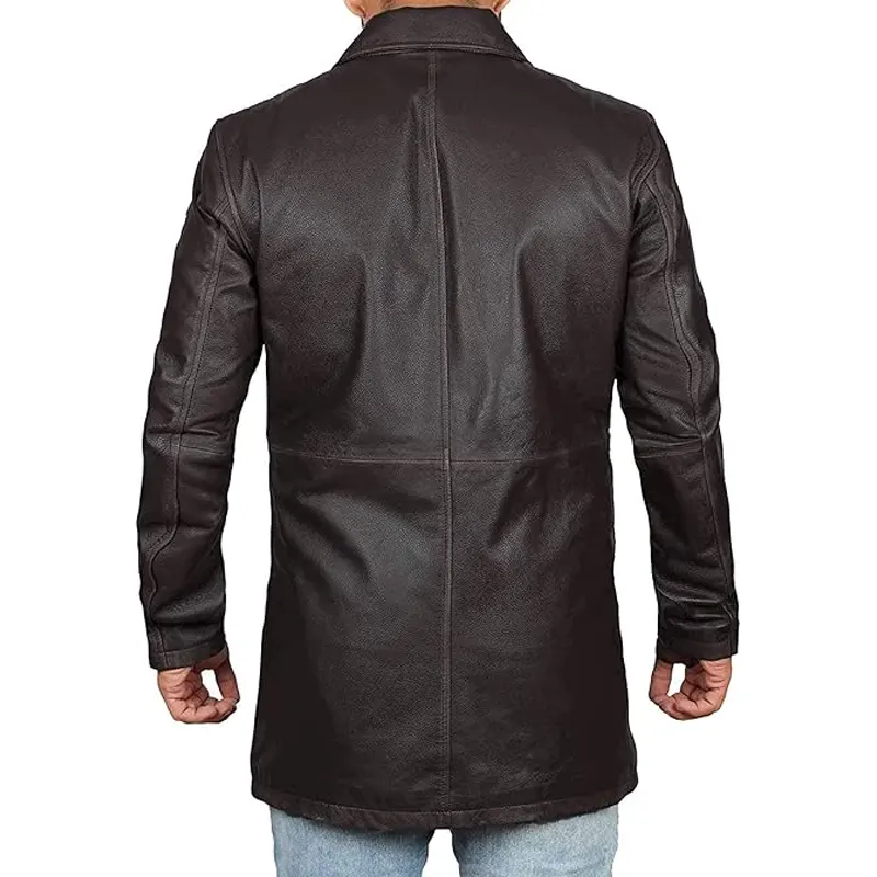 Vintage Style Brown Leather Overcoat - Image 4