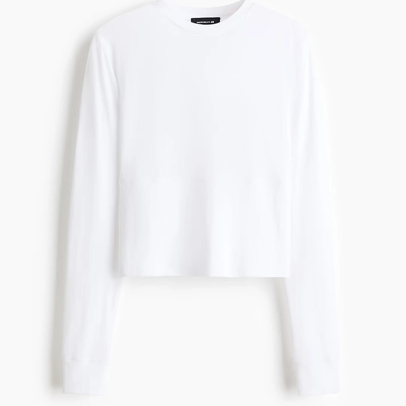 WARDROBE.NYC H&M White Long-Sleeved Cotton Top