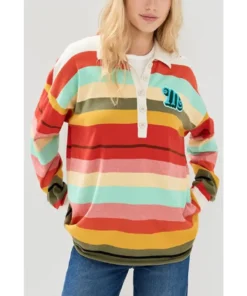 Women Shrinking Season 3 Liz Rainbow Multicolor Striped Polo Sweatshirt