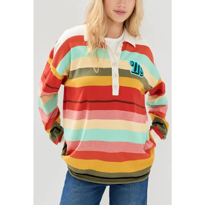 Women Shrinking Season 3 Liz Rainbow Multicolor Striped Polo Sweatshirt