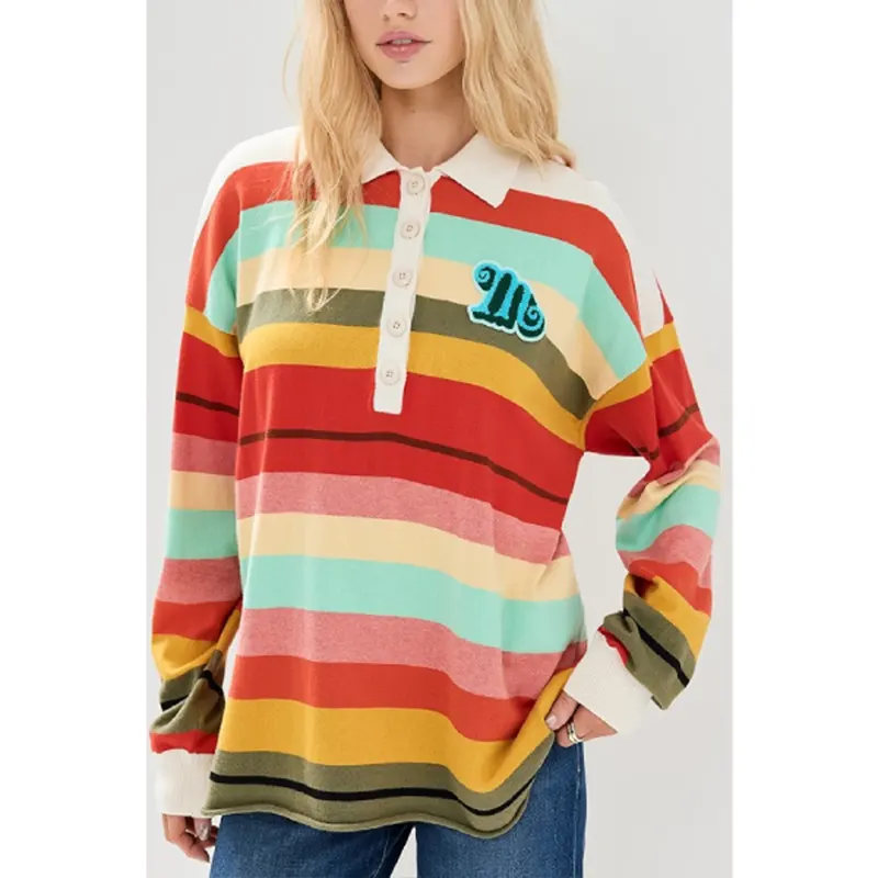 Women Shrinking Season 3 Liz Rainbow Multicolor Striped Polo Sweatshirt - Image 2