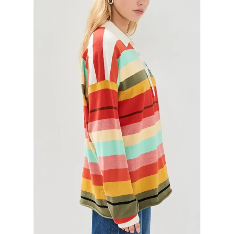 Women Shrinking Season 3 Liz Rainbow Multicolor Striped Polo Sweatshirt - Image 3