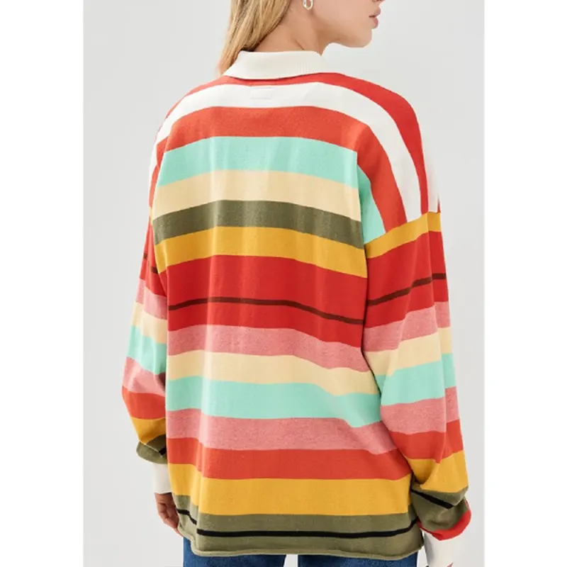 Women Shrinking Season 3 Liz Rainbow Multicolor Striped Polo Sweatshirt - Image 4