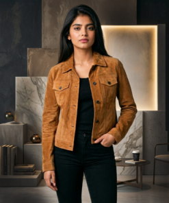 Women Suede Leather Trucker Jacket