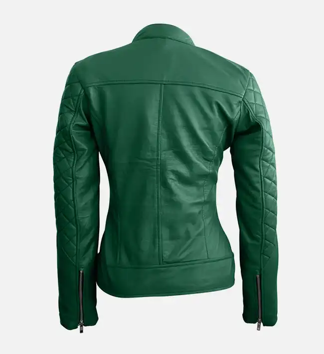 Women Green Quilted Stylish Premium Leather Jacket - Image 3