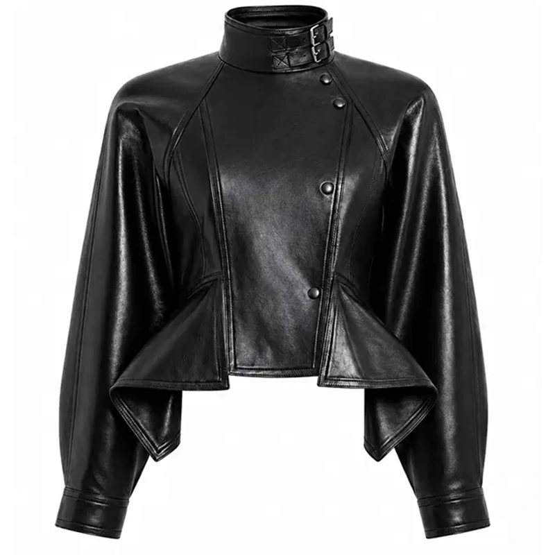Women's Black Cropped Leather Pilot Jacket