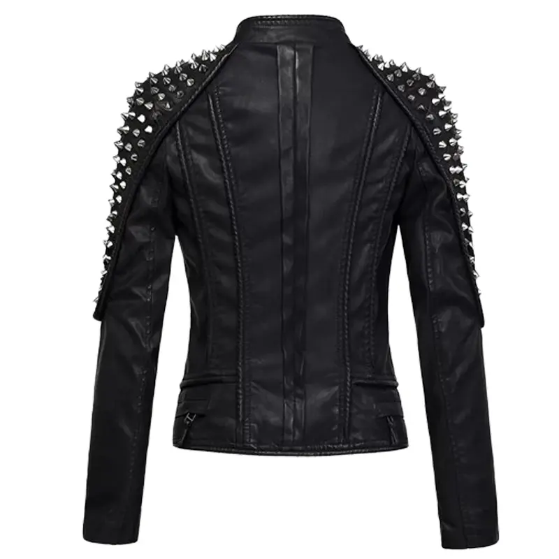 Women's Punk Style Studded Leather Jacket - Image 2