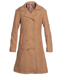 Women's Brown Embellished Wool Trench Coat