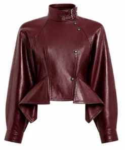 Women's Burgundy Cropped Leather Pilot Jacket