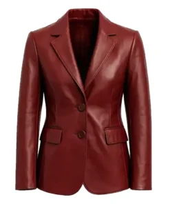 Women’s Burgundy Maroon Lambskin Leather Blazer