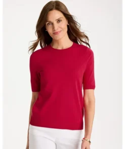 Womens Chicos Ella Short-Sleeve Pointelle Sweater in White