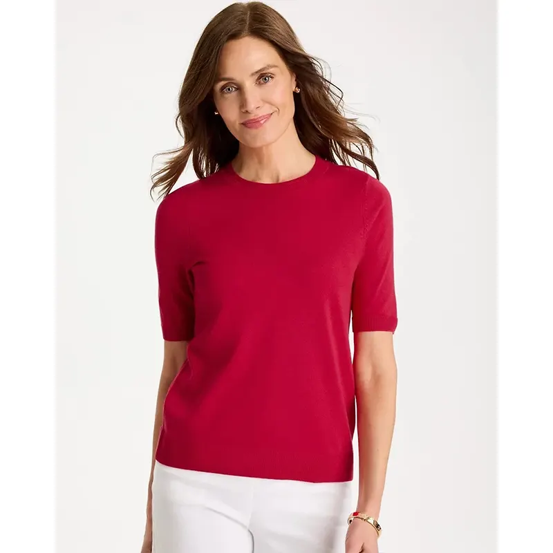 Womens Chicos Ella Short-Sleeve Pointelle Sweater in White