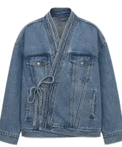 Women's Cotton Lapel Wrap Denim Jacket