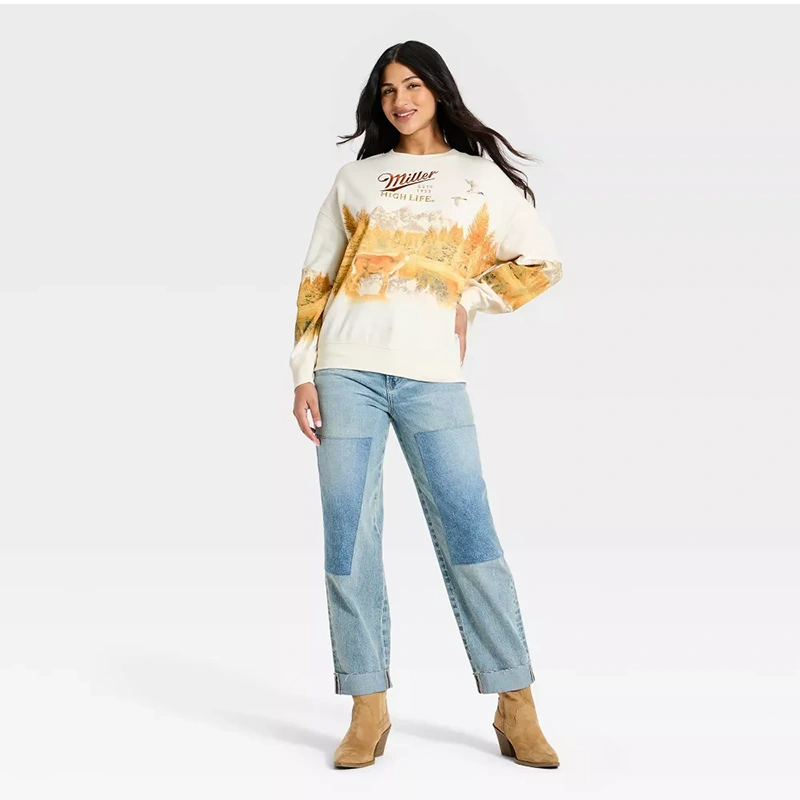 Women's Miller High Life Crewneck Miller Run Through Graphic Pullover Sweatshirt - Image 3