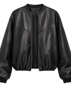 Women's Oversized Black Faux Leather Bomber Jacket