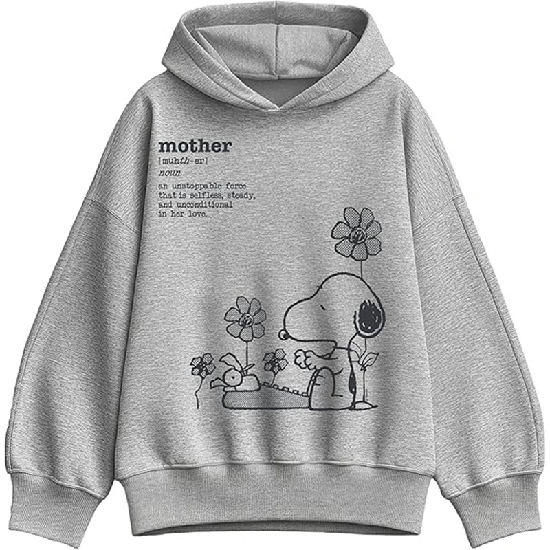 Women's Oversized Peanuts Snoopy Mom Definition Fleece Hoodie