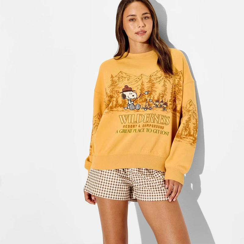 Women's PEANUTS Crewneck Snoopy Wilderness Graphic Pullover Sweatshirt - Image 2