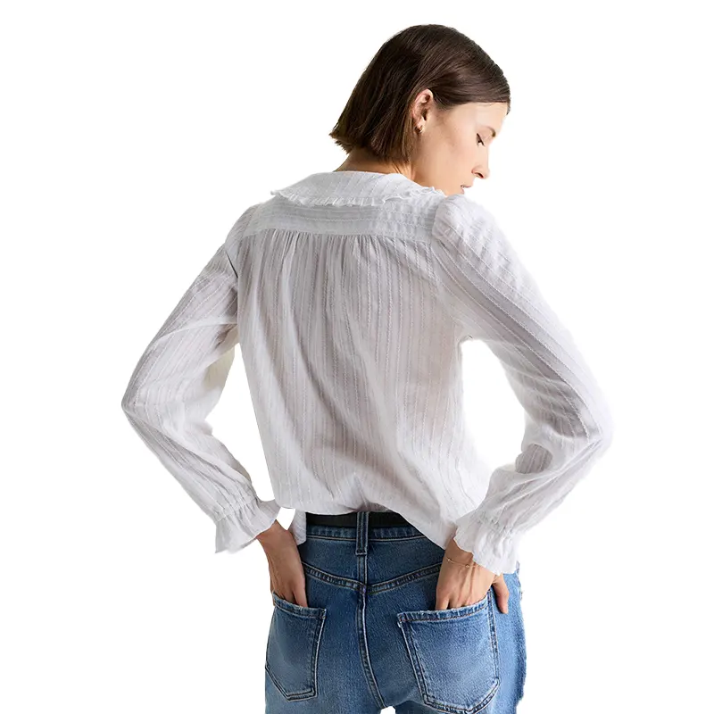 Women's Quince Embroidered Cotton Ruffle Collar Long Sleeve Blouse - Image 6
