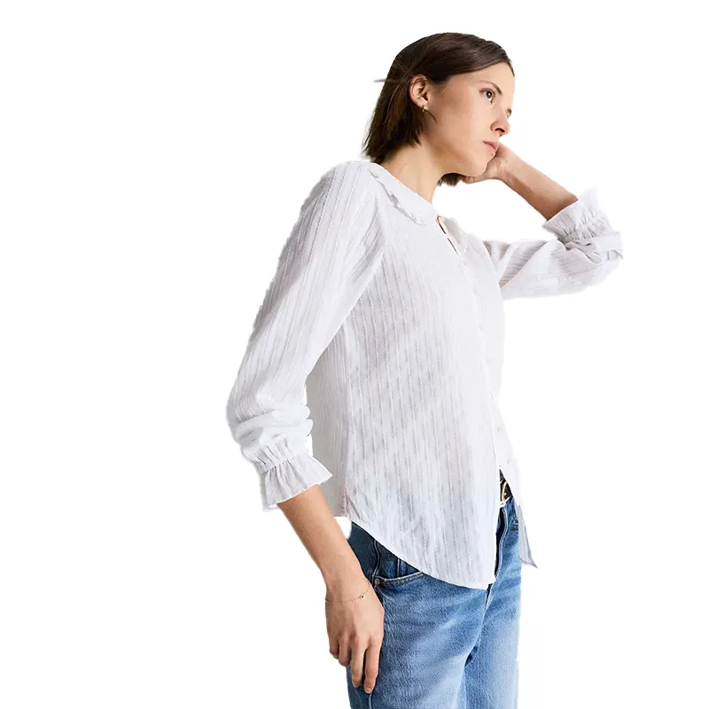 Women's Quince Embroidered Cotton Ruffle Collar Long Sleeve Blouse - Image 4