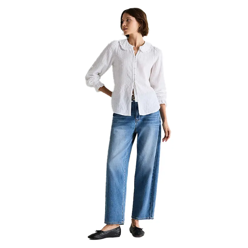 Women's Quince Embroidered Cotton Ruffle Collar Long Sleeve Blouse - Image 2