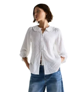 Women's Quince Embroidered Cotton Ruffle Collar Long Sleeve Blouse