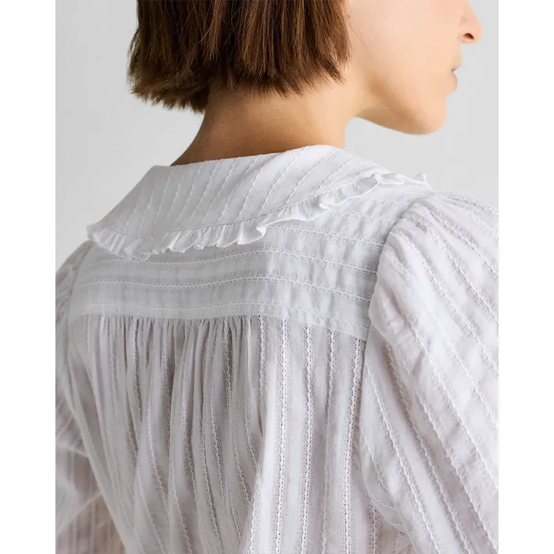 Women's Quince Embroidered Cotton Ruffle Collar Long Sleeve Blouse - Image 7