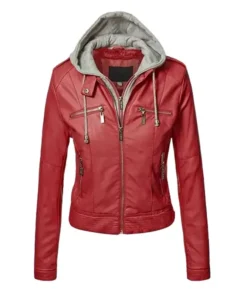 Women's Slim Fit Hooded Leather Jacket