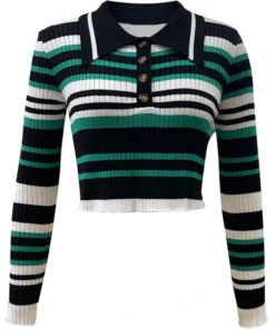 Women's Vintage Striped Color Block Button Knit Sweater