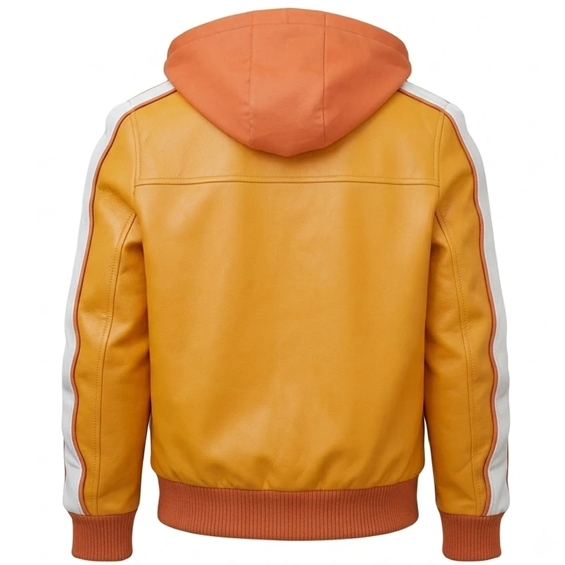 Yellow Fatgum Hooded Leather Jacket - Image 2