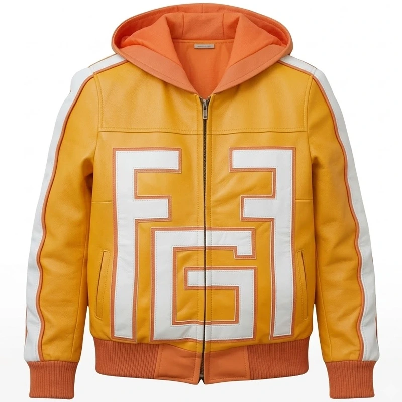 Yellow Fatgum Hooded Leather Jacket