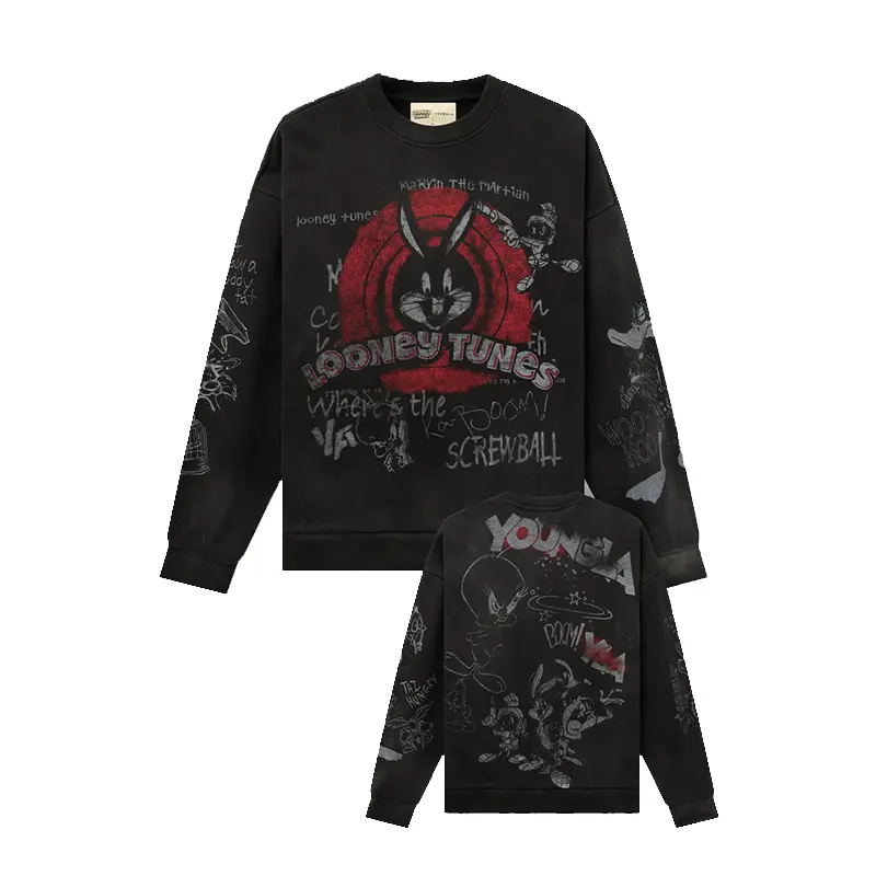 YoungLA x Looney Tunes Graffiti Allover Black Sketch Crewneck