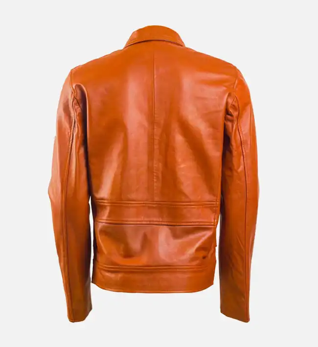 Men's Brown Leather Jacket with Zip Pocket - Image 2