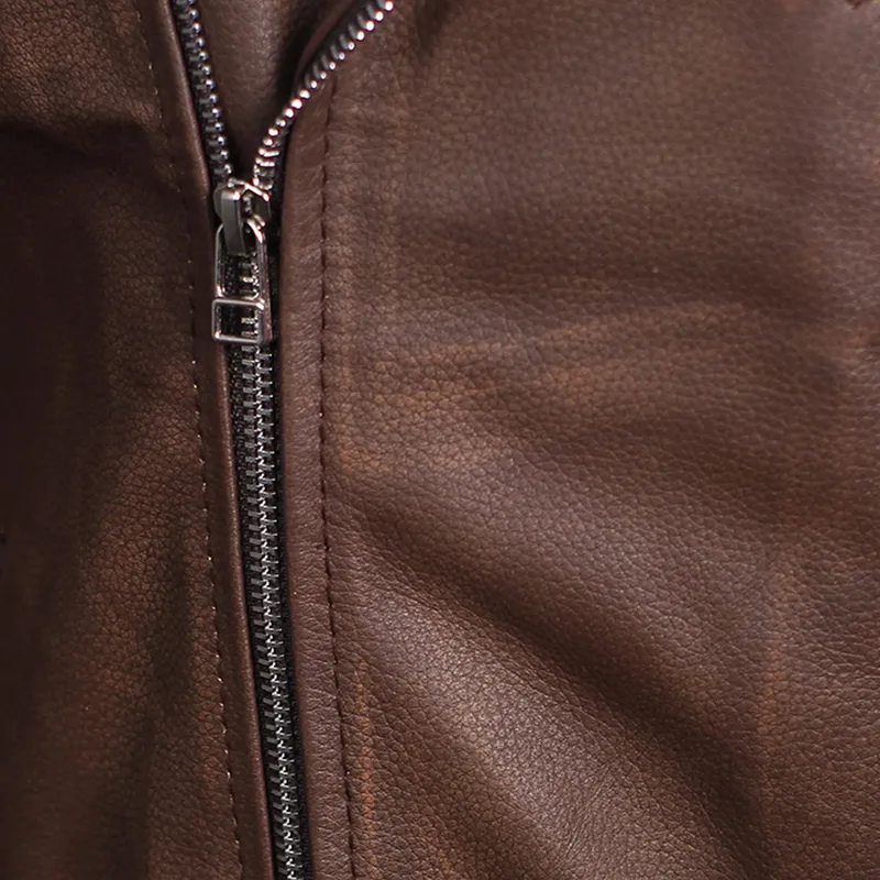Men's Biker Brown Genuine Leather Jacket - Image 4
