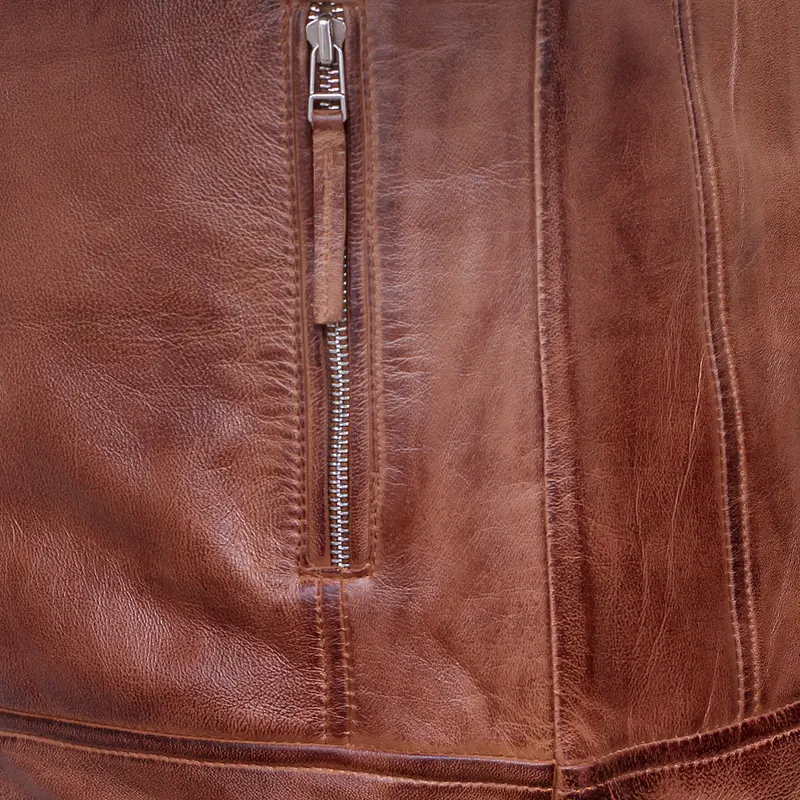 Men's Brown Vintage Cafe Racer Style Leather Jacket - Image 6