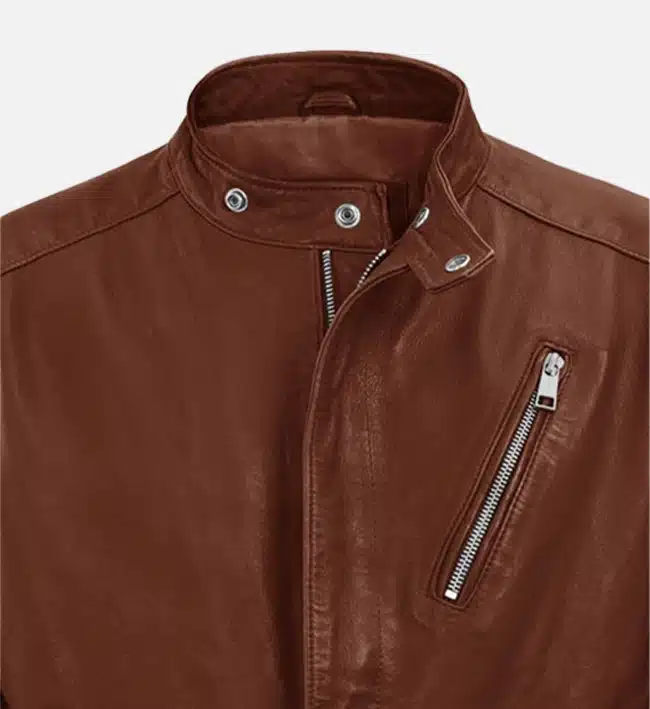 Men's Moto Tan Biker Leather Jacket - Image 3