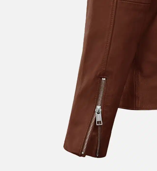 Men's Moto Tan Biker Leather Jacket - Image 4