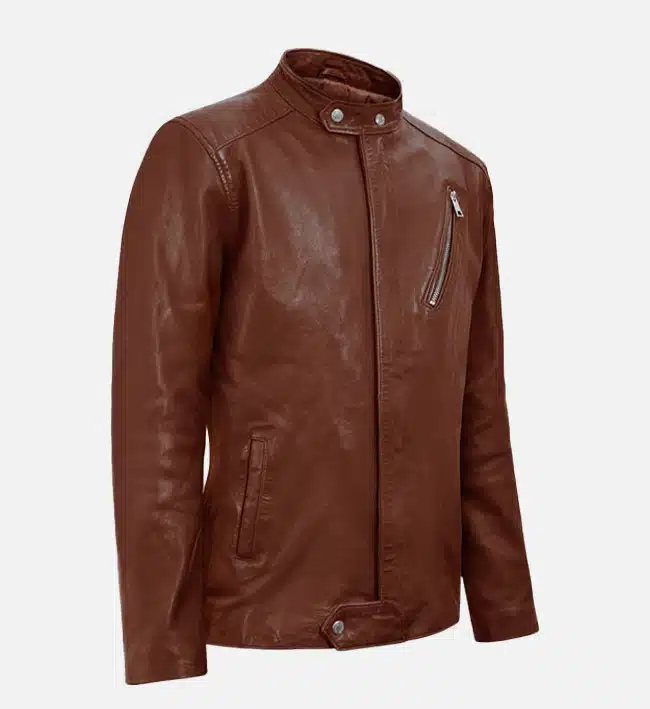 Men's Moto Tan Biker Leather Jacket - Image 2
