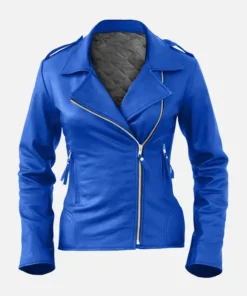 Women Blue Biker Leather Jacket
